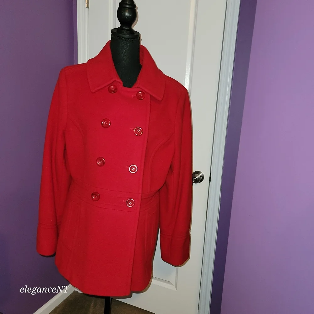 Preston & York Red Double Breasted Red Wool Coat Sz: 14 - Picture 2 of 15